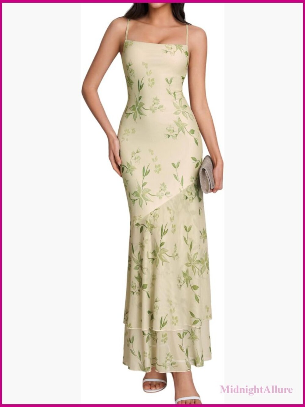 Floral Spaghetti Strap Ruffle Bodycon Maxi Dress Wedding Guest